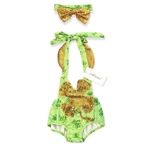 NWT Milediiy St. Patrick’s Day green gold sequin romper matching headband